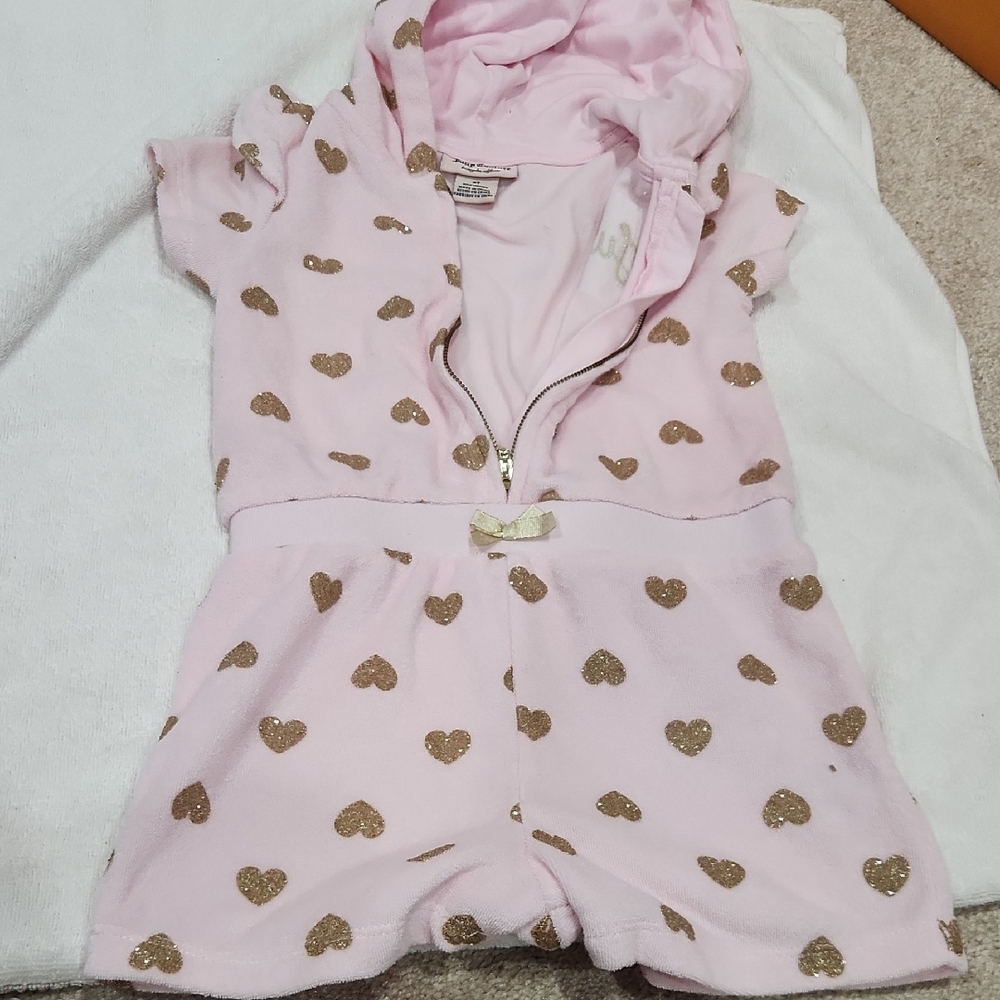 Juicy Couture Pink Romper with Gold Heart Accents
